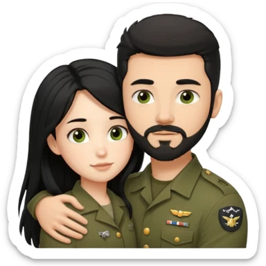 Emoji of me and boyfriend hugging , I’m black hair long dreamy eyes cute and he’s dark brown military hair style eyes light brown greenish and have goatee beard  sticker