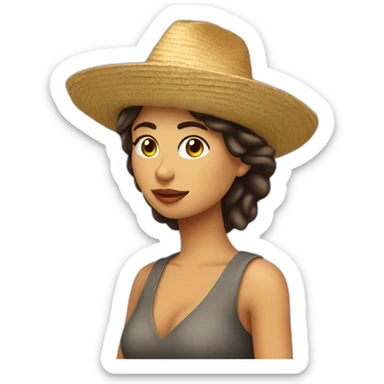Mujer morena con sombrero creando ideas para redes sociales  sticker
