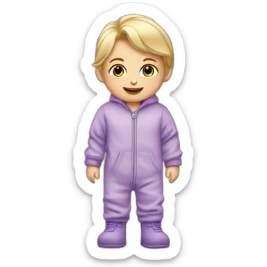 Bébé blonde en pijama gris et des bottes mauve  sticker