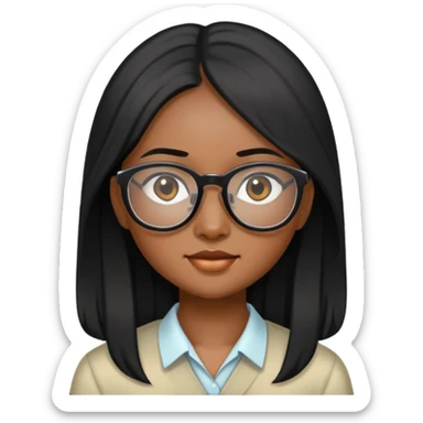 young Vietnamese girl head with long black hair and glasses sticker