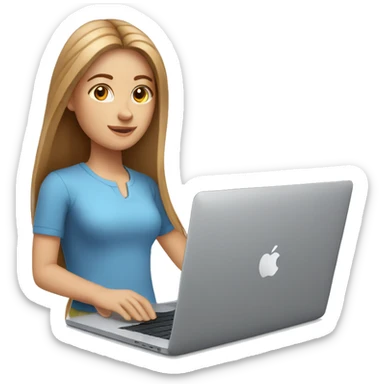white girl with long straight light brown hair working on macbook sticker