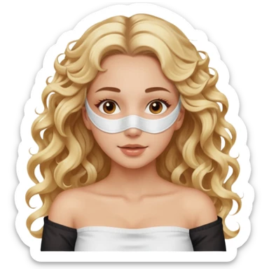 White girl- brown eyes - beauty face mask massage -full care- blonde long curly hair  white off shoulder shirt sticker