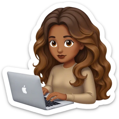 Chica morena cabello largo con ondas balayage con MacBook  sticker