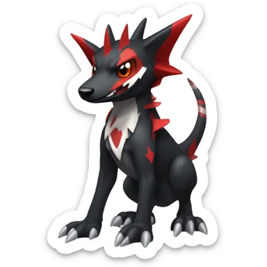 Black Cool Edgy Nargacuga-Houndoom-Garchomp Fakémon with Red and white Edgy markings, full body sticker