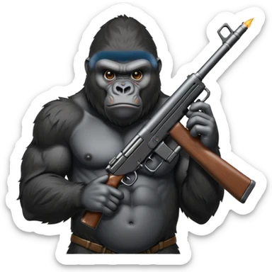 A mean gorilla holding a big gun sticker