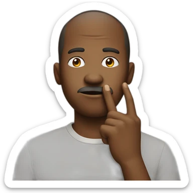 A guy with his finger in his mouth making the silence sign sticker