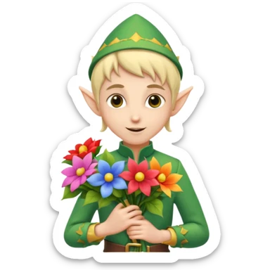 elf with flower bouquet sticker