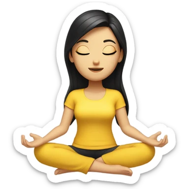 White girl with black hair meditating in yellow top sticker