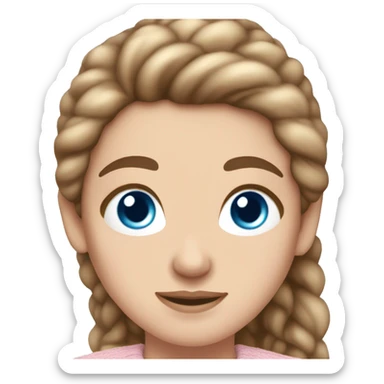 Pretty blue eyed white girl with light pink sweater reading cozy brown hair sticker