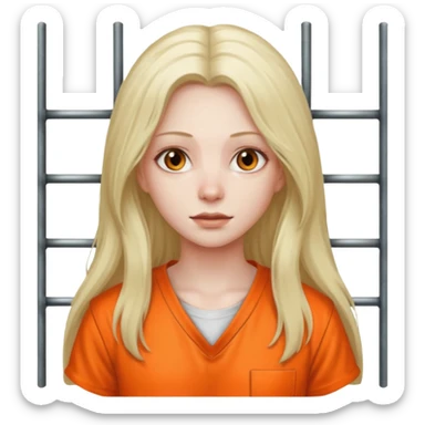 prisoner dark long haired woman in orange clothing in front of bars sticker
