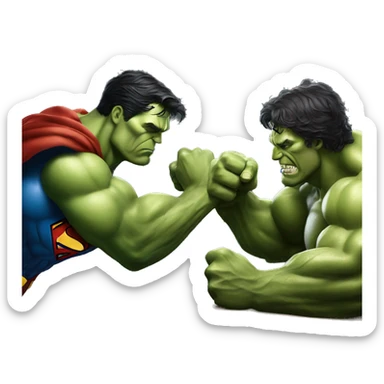 Superman arm wrestling the hulk and make it intense struggle sticker