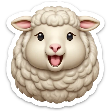 Cinematic Cute Yawning Sheep Portrait Emoji, Head tilted slightly with a dramatic, wide-open yawn, showcasing a soft, downy white fleece with gently drooping ears, round gentle eyes barely open in drowsy contentment, Simplified yet irresistibly adorable features, highly detailed, glowing with a soft, cozy glow, high shine, relaxed yet expressive, stylized with a touch of whimsical charm, bright and endearing, soft glowing outline, capturing the essence of a sleepy yet affectionate sheep, so drowsy it feels like it could stretch out of the screen and curl up for a nap! sticker