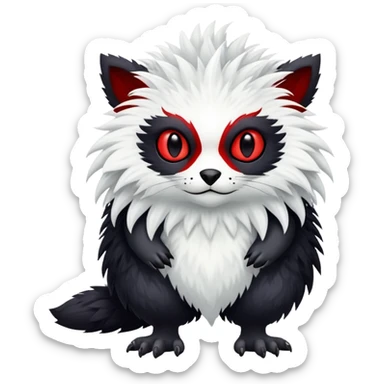 a white exotic edgy vernid-fionbr-Fakémon-creature, with black belly and red eyes, full body sticker