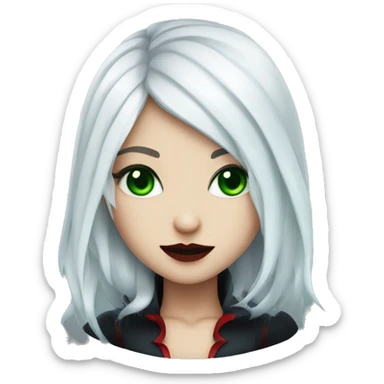 white hair vampire girl green blue eyes with black and red streaks in hair  sticker