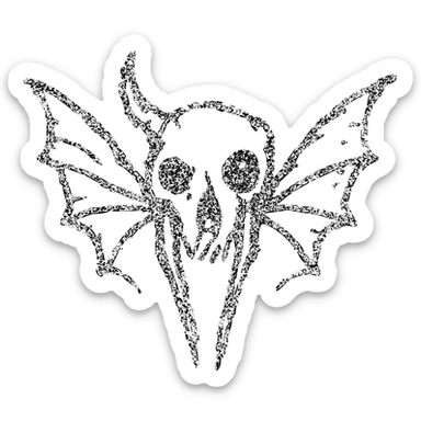 absolute horror: extremely minimal red line art of fused minotaur-stoat skull with broken horn and glowing eye, with moth wings, entirely hollow/transparent middle, severely deteriorated edges, 100% red color only, terrifying sparse lines, mostly missing perimeter, nightmarish and ancient sticker