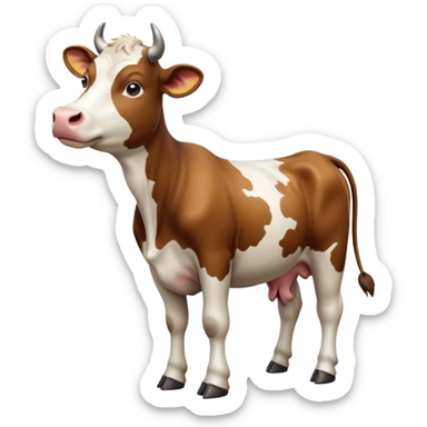 cinematic-[brown and white cow]-realistic-full-body-standing-emoji,-tail-flicking-lazily,-head-tilted-dramatically,-sleek-[brown and white]-coat,-simplified-yet-realistic-focused-features,-highly-detailed,-glowing-with-an-almost-sarcastic-glow sticker