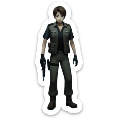 An icon featuring a dark, eerie atmosphere with a spooky environment, inspired by horror games like Resident Evil. The design includes ominous lighting, creepy shadows, and a silhouette of a character in distress. Transparent background enhances the chilling vibe of the scene. sticker