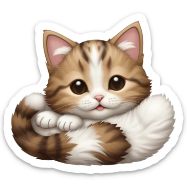 dark brown tabby and white kitten upside down with eyes closed sticker