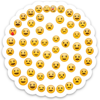 A loading circle made of tiny, unfinished emoji icons, slowly forming into complete emojis. The icons are outlined and semi-transparent, representing the waiting or creation process. Clean, flat, modern digital illustration, perfect for an empty state UI. sticker