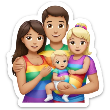 Brunette man and brunette woman with blonde baby girl all gay all rainbow all pride sticker