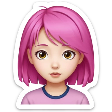 emoji An Asian girl with  pink hair, big eyes,sweet
 sticker