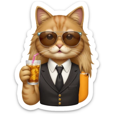 cat long  in drink holders with sunglasses dikkine dress sticker