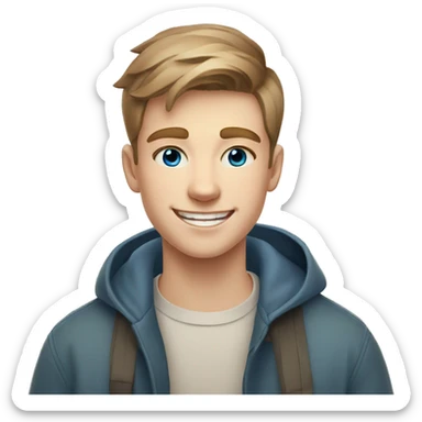 confident happy clean shaven pale teen boy with short light brown hair blue eyes outdoor portrait sticker