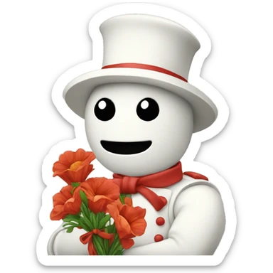 Bonhomme malheureux avec un bouquet de fleurs dans les mains sticker
