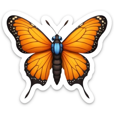 moth with blue eyes mornach butterfly wings orange and yellow with godzilla eyes on the top of the wings brown tail black Moth Insect Arms and legs sticker