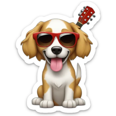 Perrita de aguas con gafas de sol tocando una guitarra eléctrica sticker