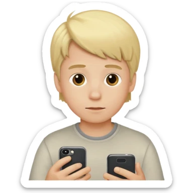 A blond boy looking at his phone sticker