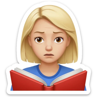 Create a blonde girls that is stressed because of studying. sticker