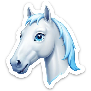Cinematic Comical White Horse Portrait Emoji, Head tilted dramatically with an exaggeratedly amused expression, featuring a striking white fur with a glossy finish and wide, expressive blue eyes filled with playful disbelief, Simplified yet hilariously expressive features, highly detailed, glowing with a slightly sassy glow, high shine, dramatic yet playful, stylized with an air of cheeky mischief, bright and endearing, soft glowing outline, capturing the essence of a spirited and over-the-top horse, so meme-worthy it feels like it could side-eye its way into internet fame instantly! sticker