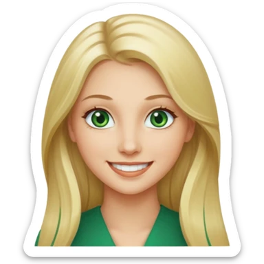 woman, long blond hair,green eyes, smiling sticker
