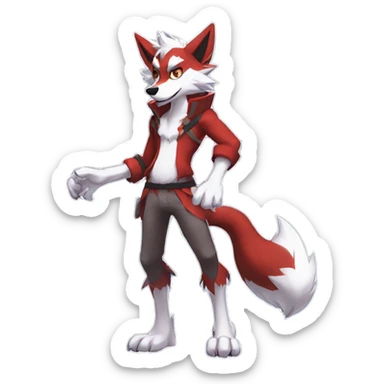 Anthro-Lycanroc-Red-White-Werewolf-Midnight-form Full Body sticker
