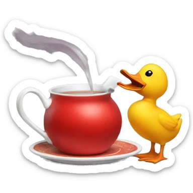 a duck pouring himself tea from a red teapot sticker