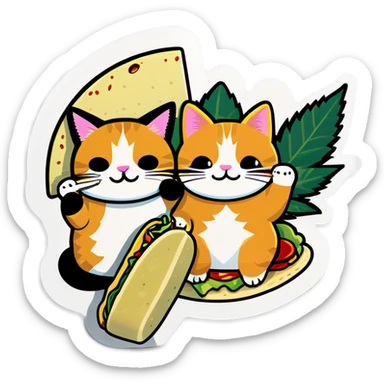 Cannabis leaf and cats eating tacos  sticker