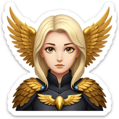 a woman with sci-fy costume and golden eagle wings sticker