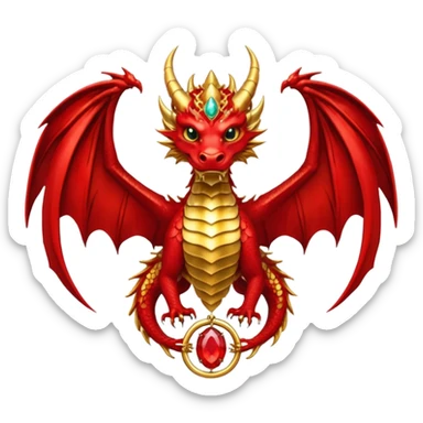 Golden Dragon with wings crest/brosch in a circle with red gems sticker