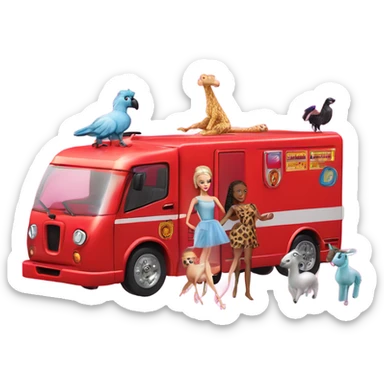 jaguar barbie ostrich parrot foofa plex tayo sheep ballerina fire truck sticker