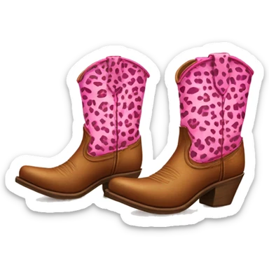 Realistic pair of isolated leather cowgirl boots with pink leopard print hearts on them. sticker