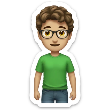 male nerd brown hair heart with hand using green t-shirt sticker