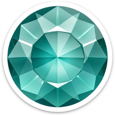 Faceted round grandidierite gem with teal blue-green hue and clear transparency sticker
