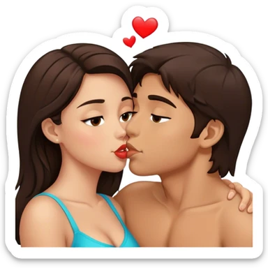 Brunette girl and brunette boy in love kissing sticker