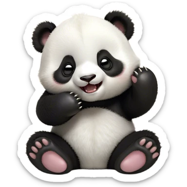 Cinematic Cute Yawning Baby Panda Portrait Emoji, Head tilted slightly with a dramatic, wide-open yawn, showcasing a soft, fuzzy black and white Fur with droopy ears, round eyes barely open in drowsy contentment, Simplified yet irresistibly adorable features, highly detailed, glowing with a soft, cozy glow, high shine, relaxed yet expressive, stylized with a touch of gentle whimsy, bright and endearing, soft glowing outline, capturing the essence of a sleepy yet affectionate baby panda, so drowsy it feels like it could curl up out of the screen for a nap! sticker
