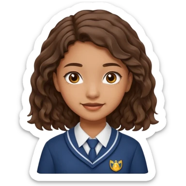 Quiero a una persona morena no tan morena , que sea una adolescente , que lleve uniforme escolar , con un pelo ondulado pero que sea negro castaño,pero no regido , pero que tenga una sonrisa suave, pero que este con un fondo blanco. sticker