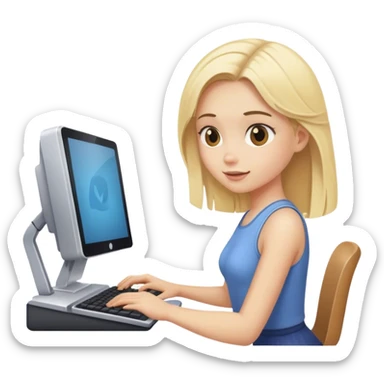 Blonde girl typing on computer sticker