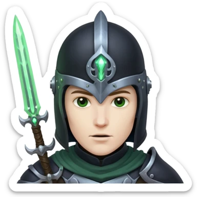 mystic knight with full face helmet and has he has eldricth powers sticker