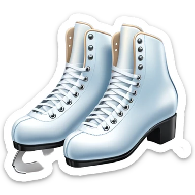 An icon featuring a pair of elegant figure skates standing on the smooth ice of a rink, with sparkling ice beneath them. The background shows a grand ice arena with bright lights and empty stands, highlighting the beauty and grace of figure skating. Transparent background. sticker