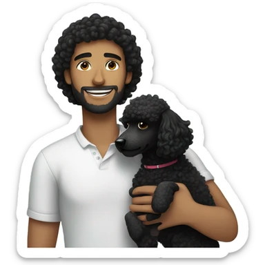 Black haired guy hugs black poodle dog  sticker
